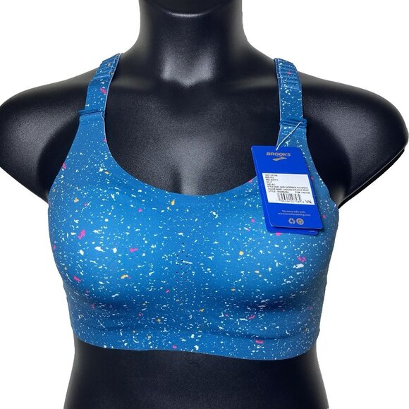 Brooks 32D Dare Racerback Run 2.0 Sports Bra Lagoon Speckle Print Sweat Wicking - Picture 1 of 10